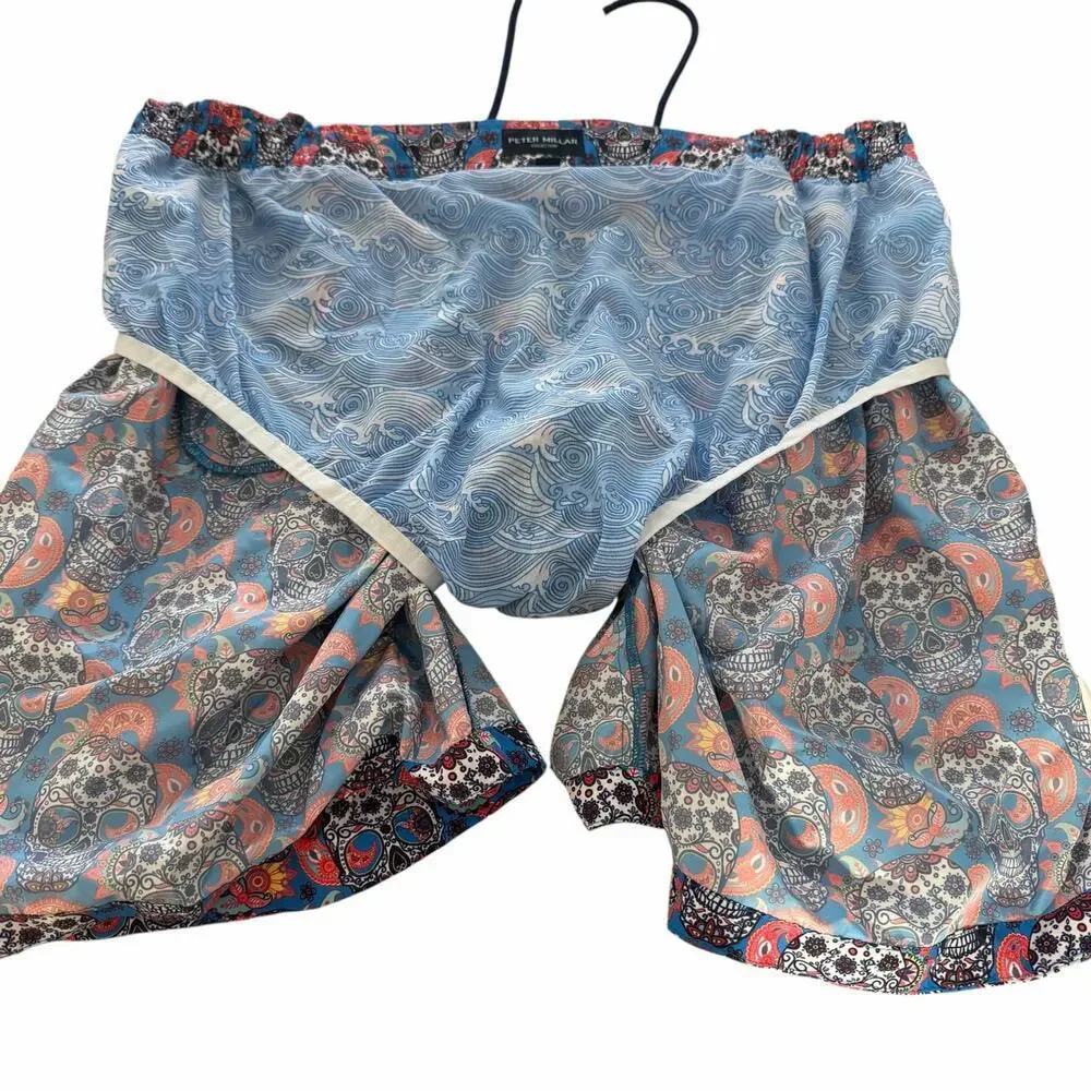 Peter Millar Collection Sugar Skull Print Swim Trunks Blue XL